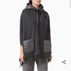 Maje Dark Gray Hooded Poncho with Fringe
